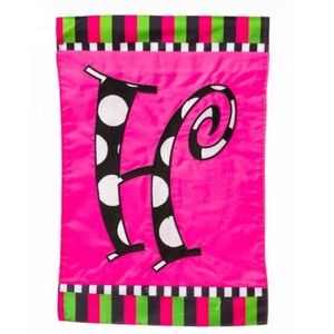 Evergreen Decorative Garden Twirly Curly H Monogram Flag NWT